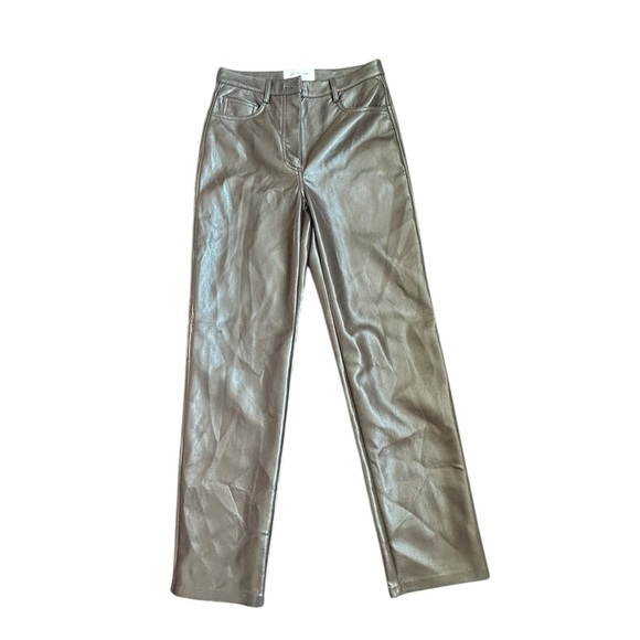 Aritzia Wilfred The Melina Faux Leather Pants Women’s 2 Chocolate Brown Straight - Picture 2 of 9